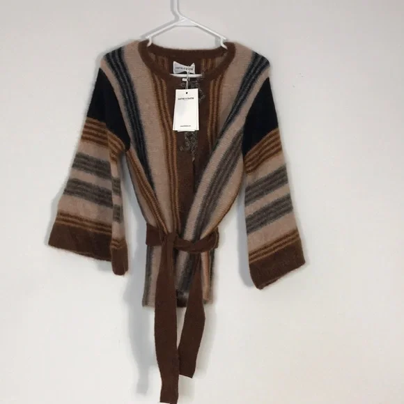 NWT ANTIK BATIK Moya belted brushed intarsia mohair-blend cardigan - Picture 7 of 13